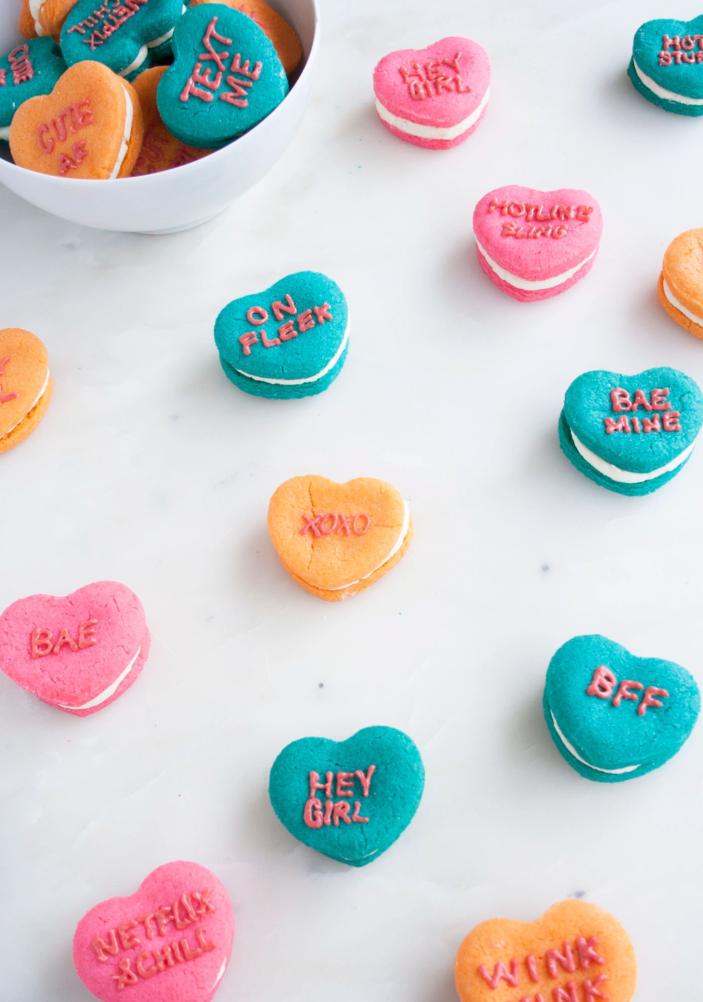 conversation heart sandwich cookies