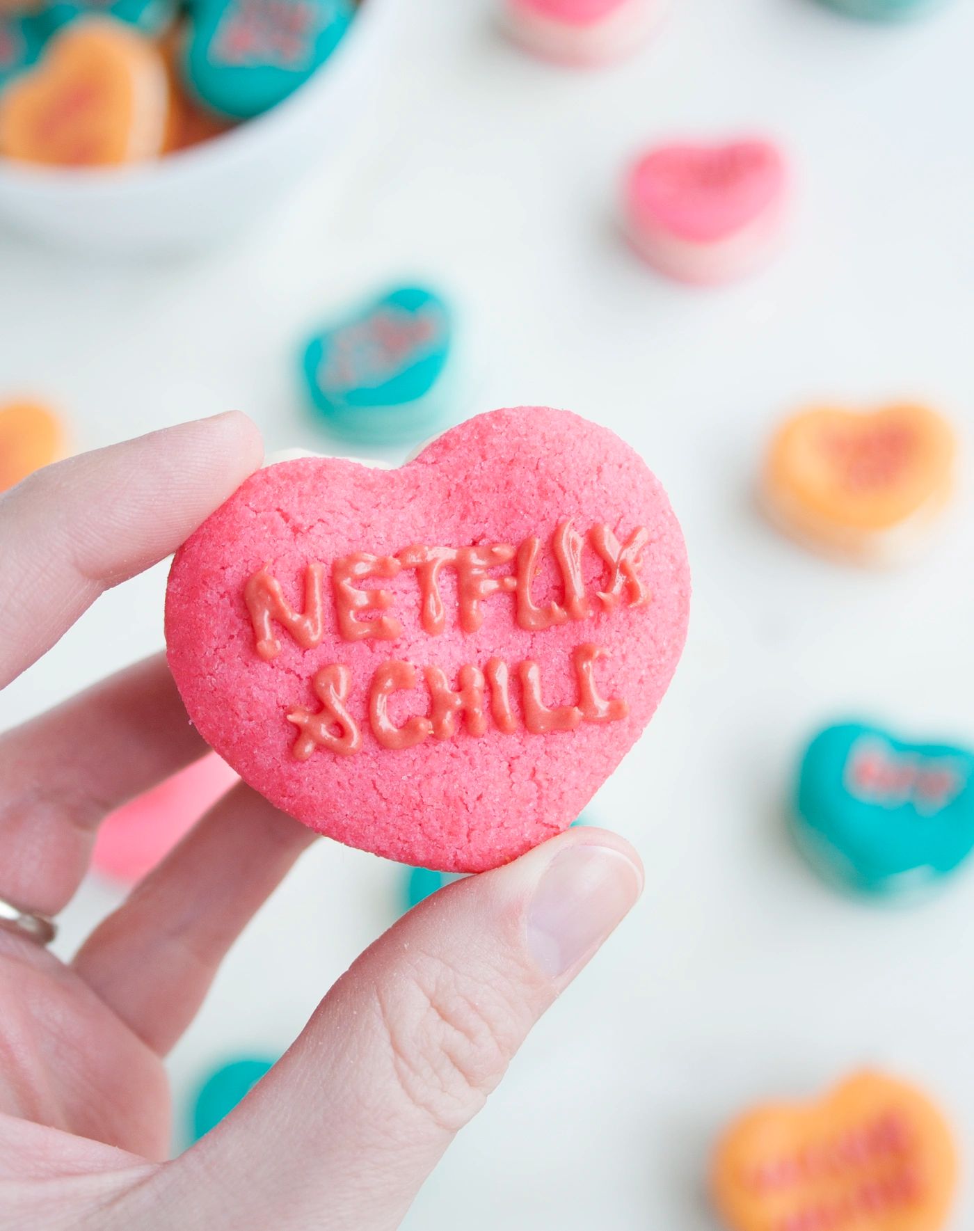 conversation heart sandwich cookie